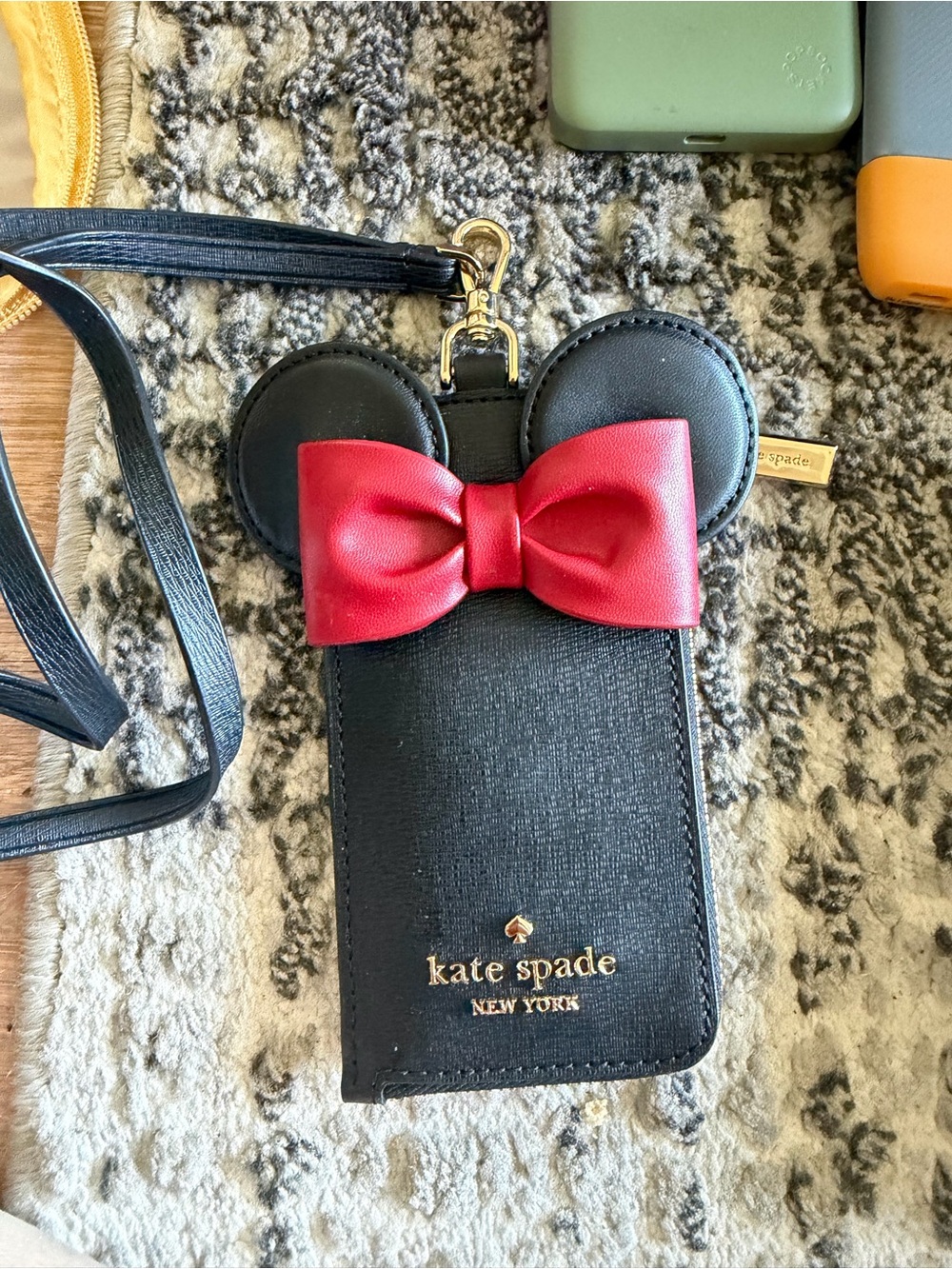 kate spade Black Crossbody Card Case with Red Bow